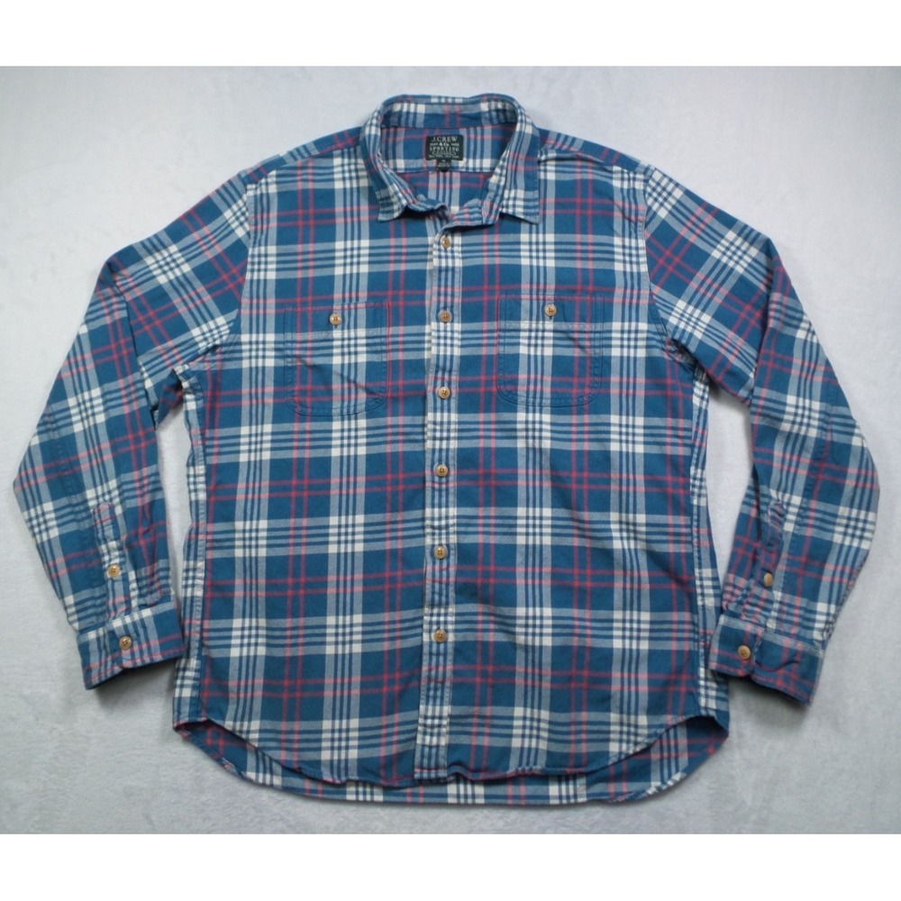 J Crew Mens Shirt Size XL Blue Plaid Long Sleeve Flannel Button Up Pockets